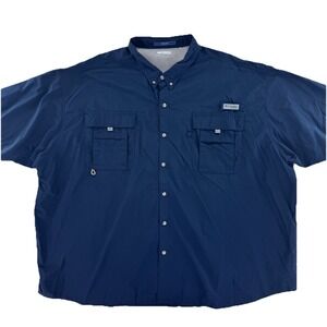 Columbia PFG Vented Outdoors Fishing Shirt Mens 6x Navy Blue Short Sleeve